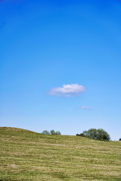 Vista panorâmica do campo contra o céu azul