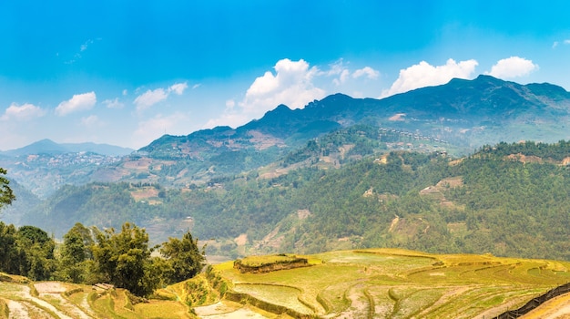 Vista panorâmica do campo de arroz em socalcos em sapa, lao cai, vietnã