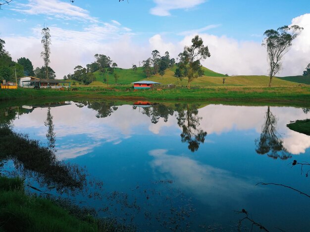 Vista panorâmica do lago contra o céu