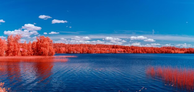 Foto vista panorâmica do lago contra o céu