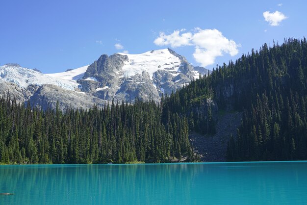 Vista panorâmica do lago pelas montanhas durante o inverno