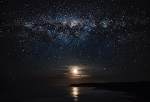 Vista panorâmica do mar contra o campo de estrelas
