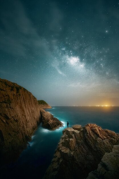 Vista panorâmica do mar contra o céu à noite