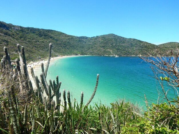 Foto vista panorâmica do mar contra o céu azul claro