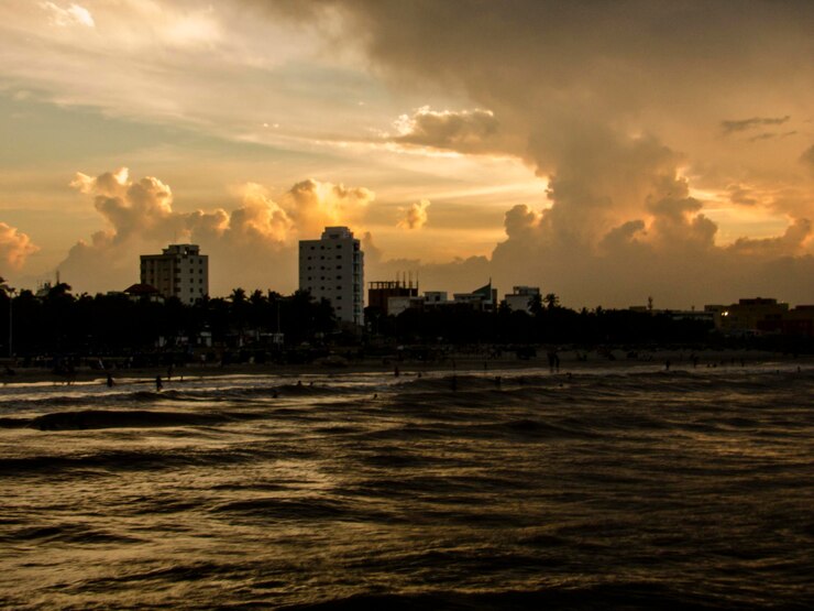 Foto vista panorâmica do mar contra o céu durante o pôr-do-sol