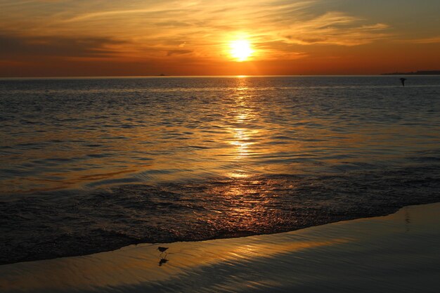 Foto vista panorâmica do mar durante o pôr-do-sol