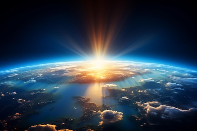 Foto vista panorâmica do planeta terra do espaço durante o nascer do sol