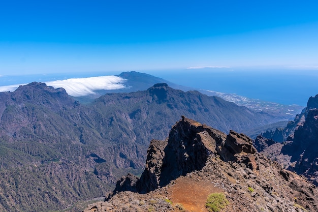 Vista panorâmica do Roque de los Muchachos no topo da Caldera de Taburiente, La Palma, nas Ilhas Canárias. Espanha