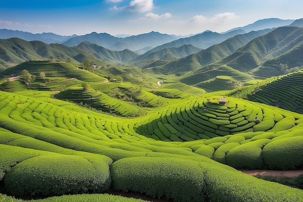 Vista panorâmica dos campos de chá de Boseng, na Coreia do Sul