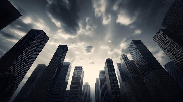 Una vista panorámica de los elegantes rascacielos de los bancos que alcanzan el cielo