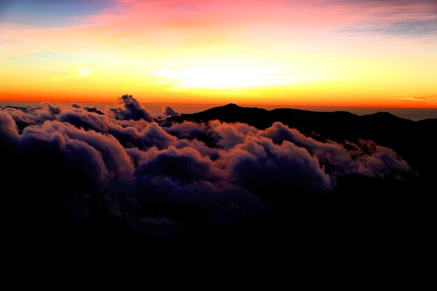 Foto vista panorámica del espectacular cielo durante la puesta de sol