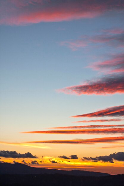 Foto vista panorámica del espectacular cielo durante la puesta de sol