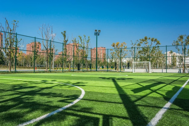 Vista panorámica del estadio de fútbol y asientos del estadio