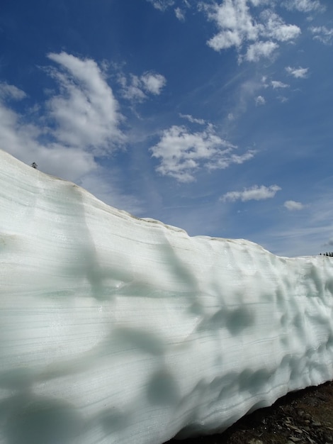 Foto vista panorámica del glaciar contra el cielo