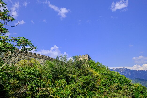 Foto vista panorámica de la gran muralla de mutianyu en pekín