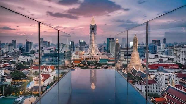 Vista panorámica del horizonte de Bangkok desde arriba desde el pico del poder del rey Mahanakhon 78 pisos s