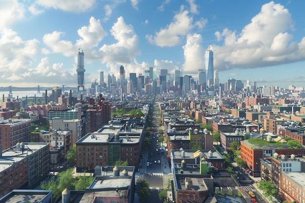 Una vista panorámica del horizonte de una ciudad bulliciosa