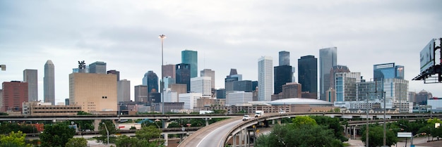 Vista panorâmica houston downtown skyline infraestrutura rodovia