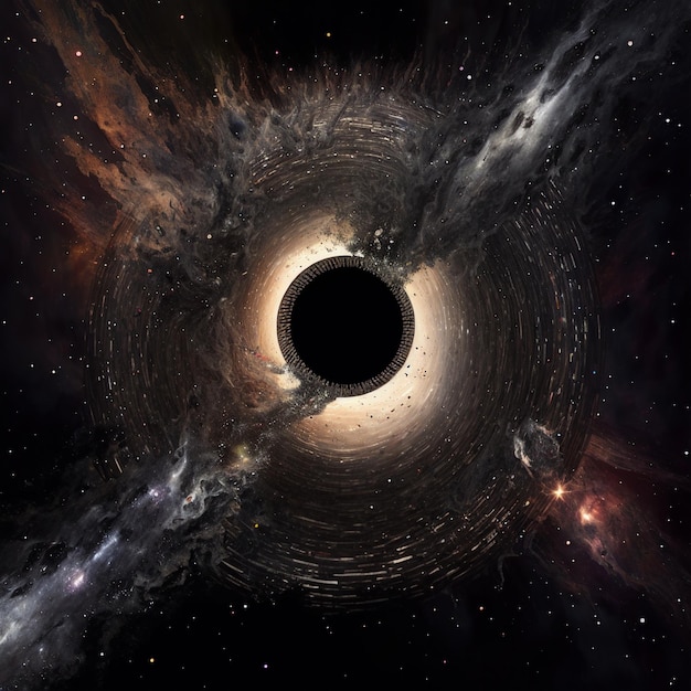 Vista panorámica de la ilustración del agujero negro desde el espacio oscuro