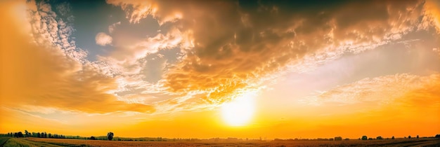 Vista panorâmica inspiradora de um céu pôr do sol de tirar o fôlego em um fundo de paisagem deslumbrante