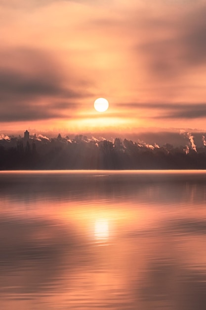 Vista panorámica del lago contra el cielo durante el amanecer