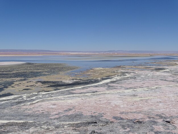 Foto vista panorámica del lago contra el cielo azul claro