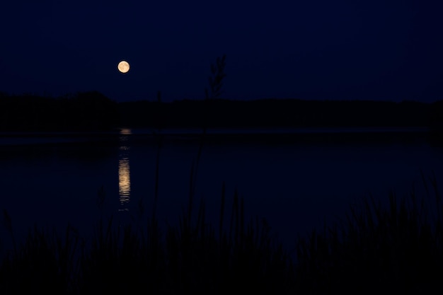 Vista panorámica del lago contra el cielo por la noche