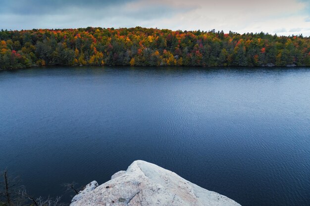 Vista panorámica del lago contra el cielo durante el otoño