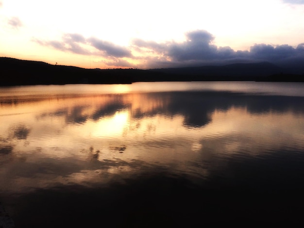 Vista panorámica del lago contra el cielo durante la puesta de sol