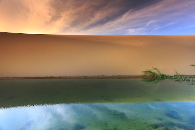 Vista panorámica del lago contra el cielo durante la puesta de sol