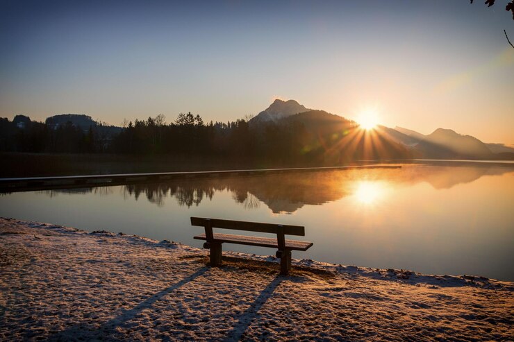 Foto vista panorámica del lago contra el cielo durante la puesta de sol