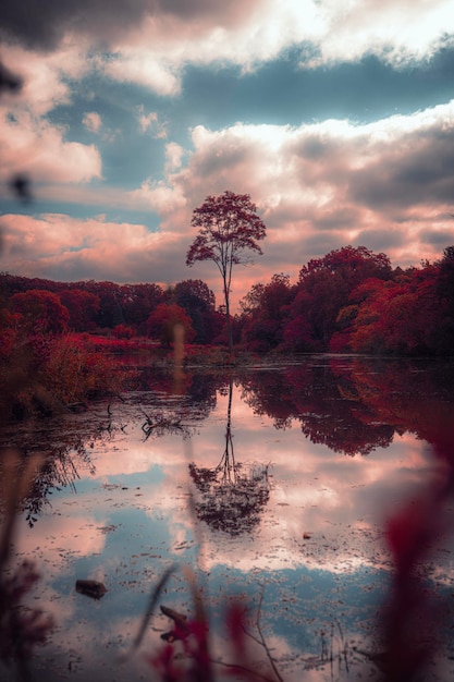 Vista panorámica del lago contra el cielo
