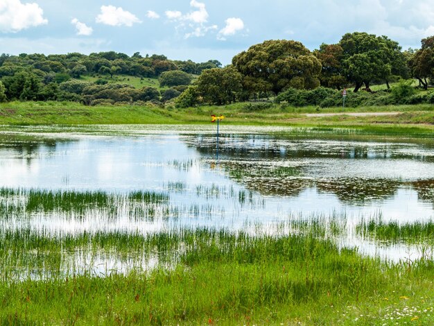 Vista panorámica del lago contra el cielo