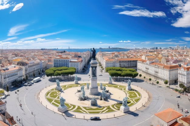 Vista panorámica de Lisboa Portugal en un hermoso día de verano Panorama aéreo de Lisboa vista de la ciudad europea en el monumento de la plaza Marques Pombal AI generado