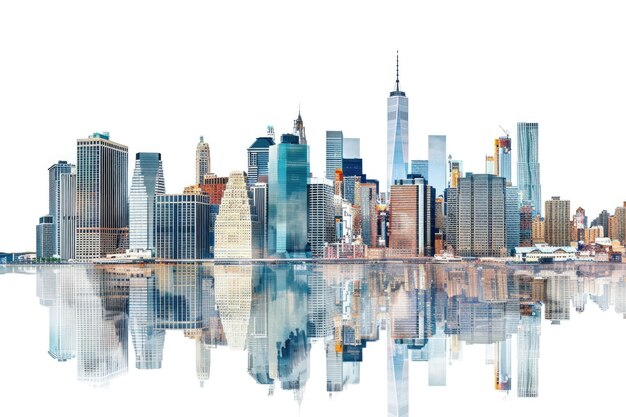 Vista panorámica del Bajo Manhattan desde Brooklyn Heights aislado en el camino de recorte blanco incluido