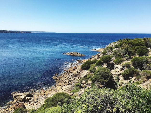 Vista panorámica del mar contra el cielo azul claro