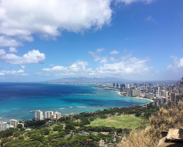 Vista panorámica del mar contra el cielo nublado