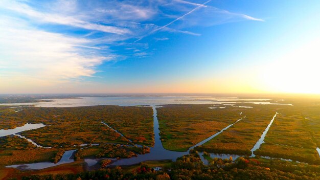 Foto vista panorámica del mar contra el cielo durante la puesta de sol