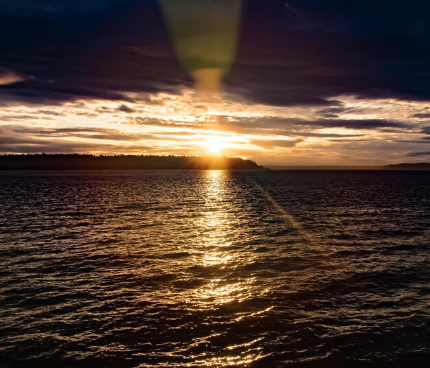 Foto vista panorámica del mar contra el cielo durante la puesta de sol