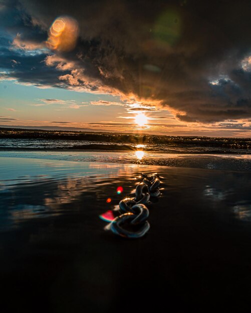 Foto vista panorámica del mar contra el cielo durante la puesta de sol