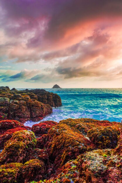 Foto vista panorámica del mar contra el cielo durante la puesta de sol