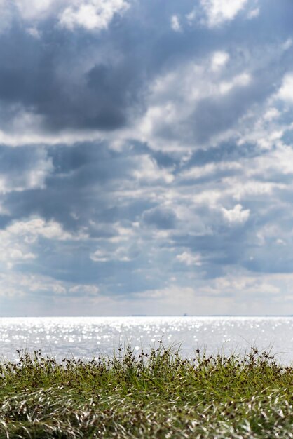 Vista panorámica del mar tranquilo contra el cielo azul