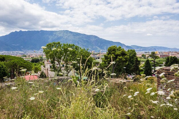 Vista panorámica a la montaña desde la antigua ciudad de pompeya nápoles italia