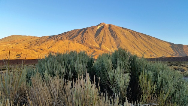 Foto vista panorámica de las montañas contra un cielo azul claro