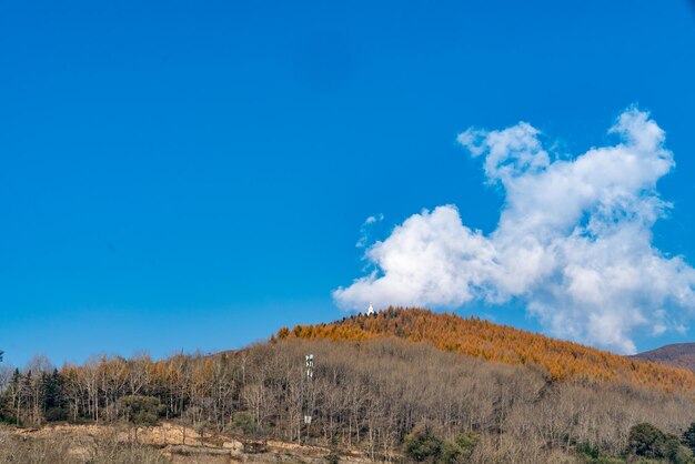 Foto vista panorámica de las montañas contra el cielo azul