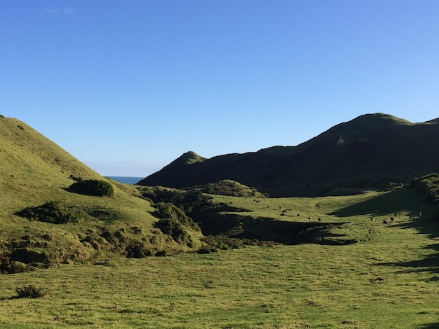 Vista panorámica de las montañas contra el cielo azul