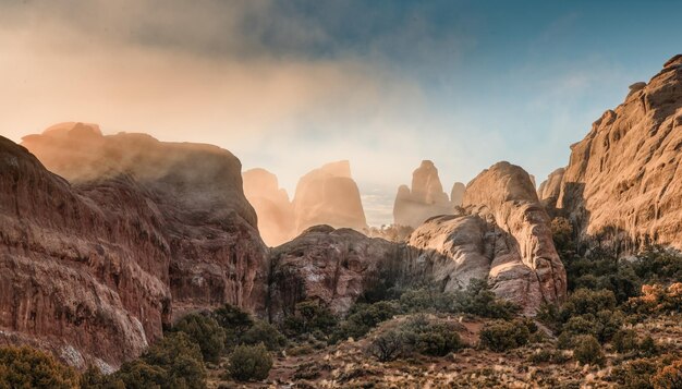 Foto vista panorámica del paisaje contra el cielo durante la puesta de sol