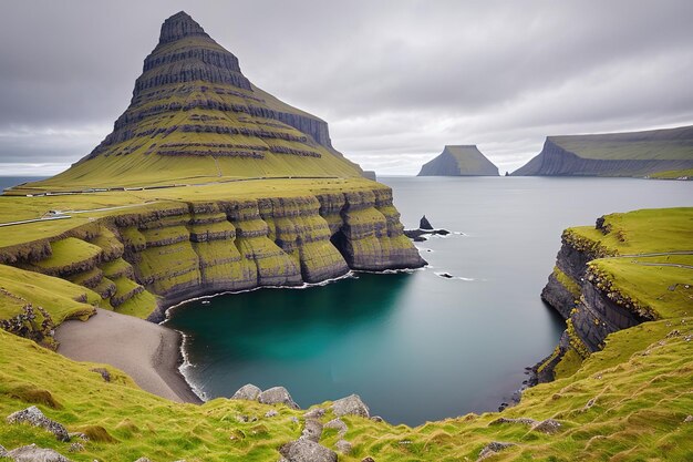 Vista panorâmica para a baía Ilhas Faroe Generative AI