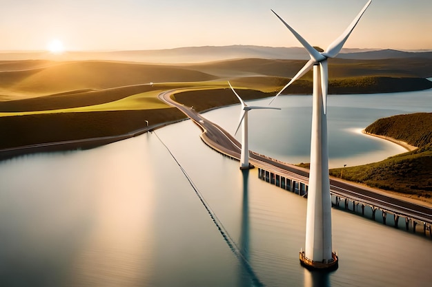 Vista panorámica de un parque eólico o parque eólico con turbinas eólicas altas para la generación de electricidad