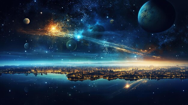 Vista panorámica del planeta Tierra con luces por la noche